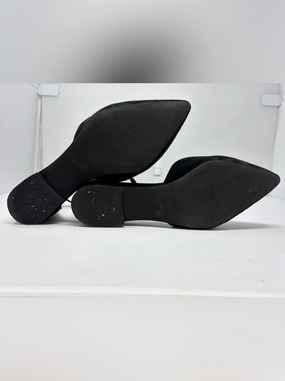 Seychelles Plateau d'Orsay Flats Black Suede Leather 9.5 Ankle Strap Pointy Toe
